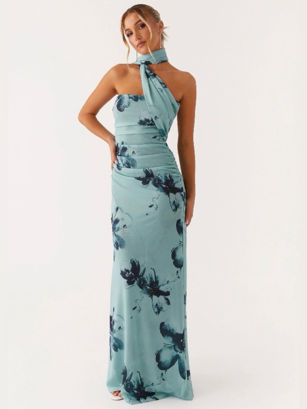 NWT PepperMayo Songbird Maxi Dress Blue Black Floral Mesh Size XS